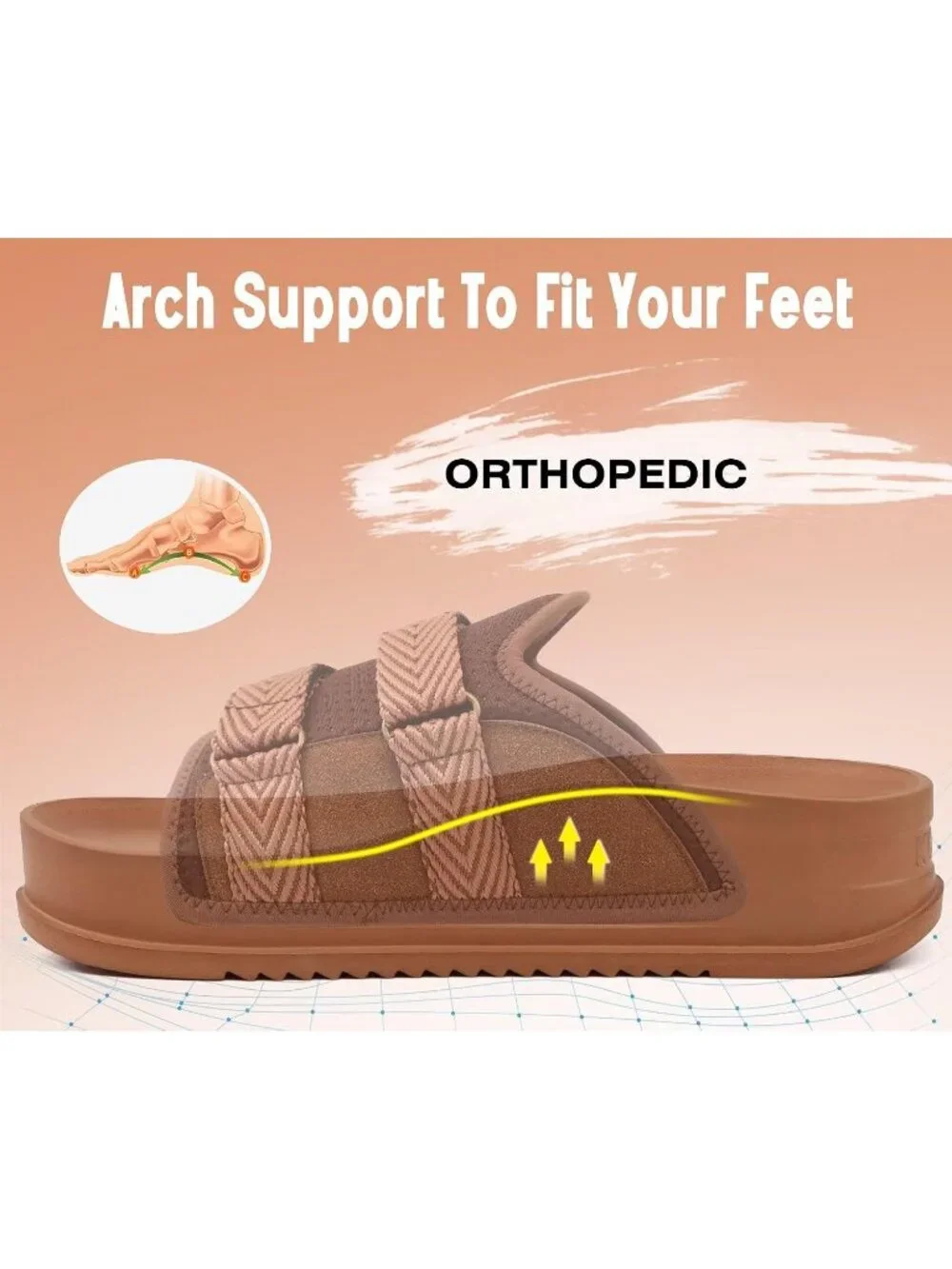 Men Dark Brown Orthotic Arch Support Fabric Ultra Soft Comfort Fit Slipper Shoes